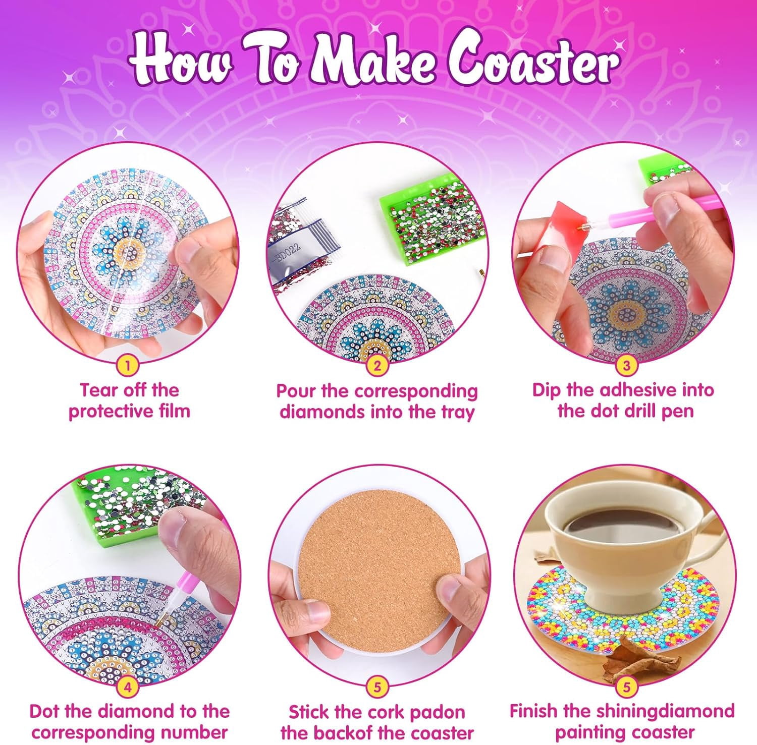 HYPERLIVING Jovicos Craft Kits for Girl 6 7 8 9 10 Years Olds, 8 PCS Diamond Painting Coaster with Holder, 5D Mandala Diamond Painting Art Craft for Kids Adult, Girls Toys Gifts for Kids