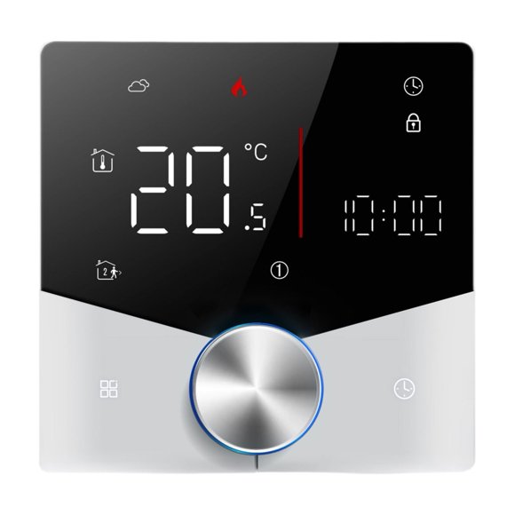 For Wireless Matter Thermostat for House Water Heating with APP and Voice Assistant Control Colorful LED Digital Touch Screen Adjustable Knob Precise Temperature Control Wall
