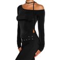 thumbnail image 5 of Biekopu Women’s Summer Off One Shoulder Tops, Long Sleeve Solid Color Slim Fit T-Shirts with Choker, 5 of 7