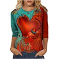 thumbnail image 1 of Femmes Exquis Rétro Belle Col Rond Impression Manches Longues Polyester Top Chemisier Shirt (Vert, M), 1 of 4
