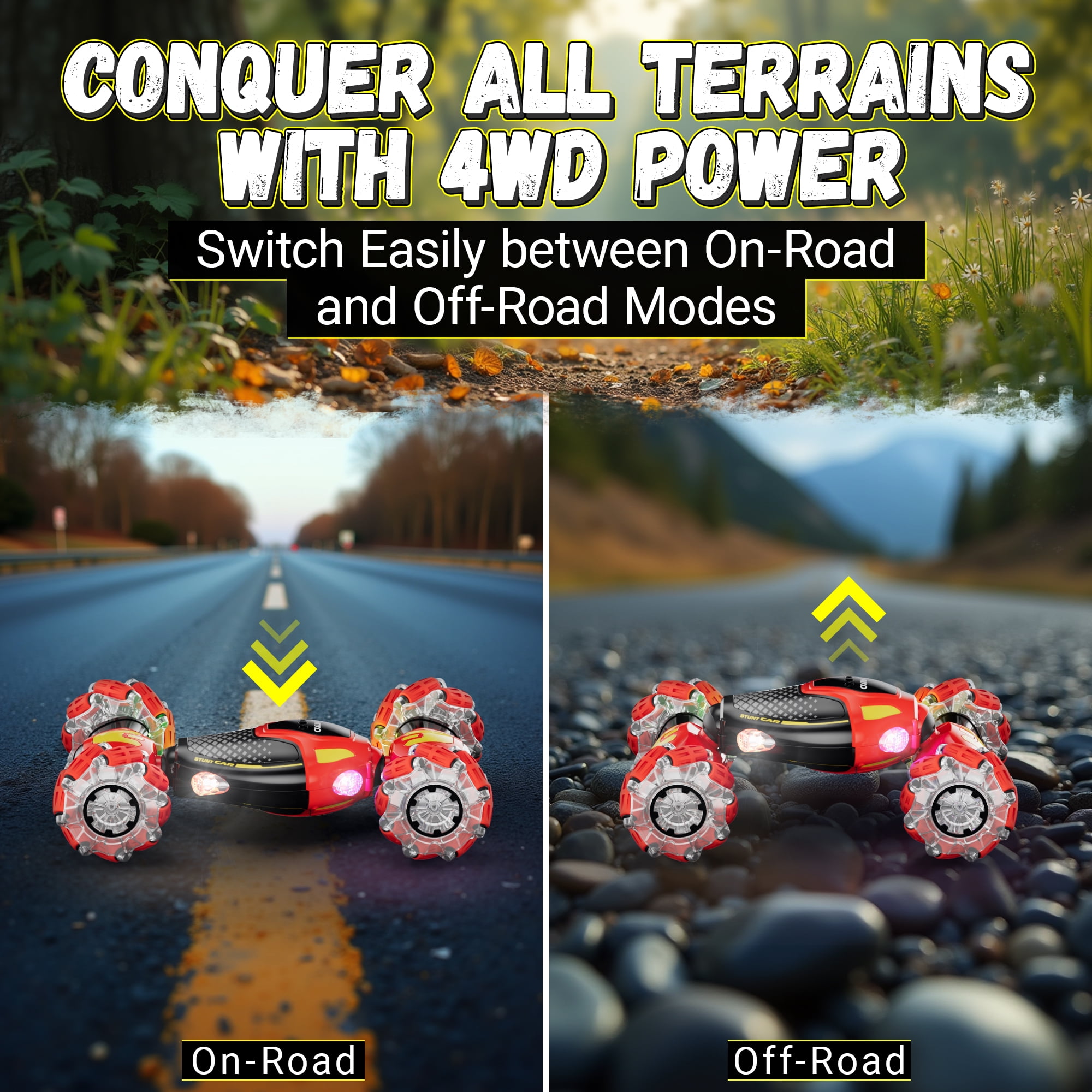 Contixo SC10 Cobra Crawler Stunt Remote Control Cars with 4WD Off-Road Mode and LED Lights, Red