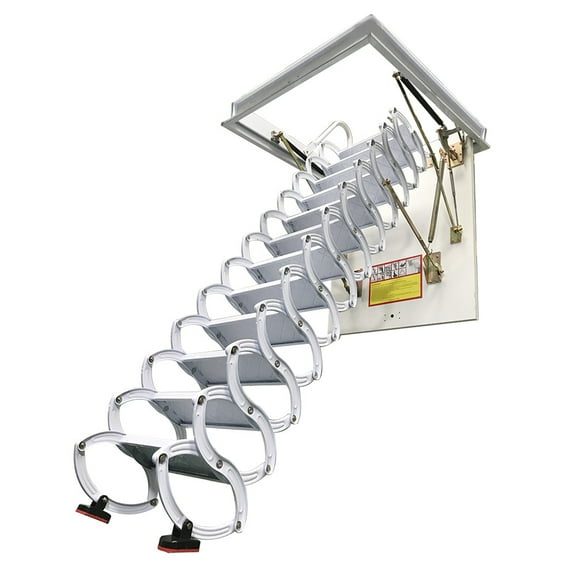 All White Attic Pull Down Ceiling Ladder Stairs Folding Loft Ladder Stairs 27.56" x 35.43" 12 Steps Carbon Steel