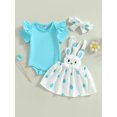 thumbnail image 3 of Easter Baby Girls Clothes Set Solid Color Short Sleeve Crew Neck Romper Rabbit Straps Skirts Overalls Headband 3Pcs Set, 3 of 10