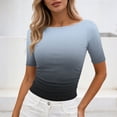 thumbnail image 4 of YUGYXL Gradient Colors T Shirts for Women Casual Crew Neck Short Sleeve Tunic Tops Pleated Slim Fit Fashion Summer Tees Dark Gray Tops M, 4 of 7