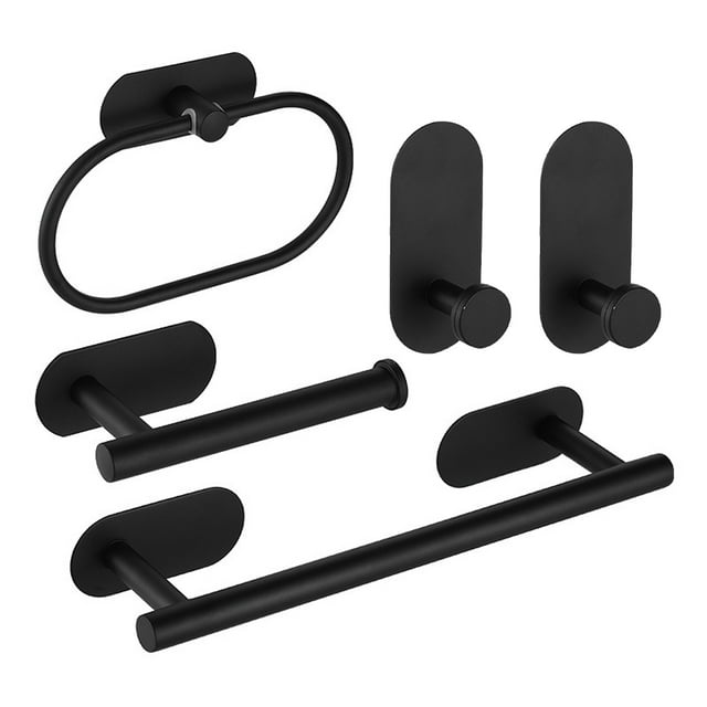 Bandeja de almacenamiento Juego de almacenamiento de toallas de baño de 5 uds con toallero, portarrollos de baño, dos ganchos, sin perforación, juego de accesorios de baño de acero inoxidable, negro Abanopi Bandeja de almacenamiento