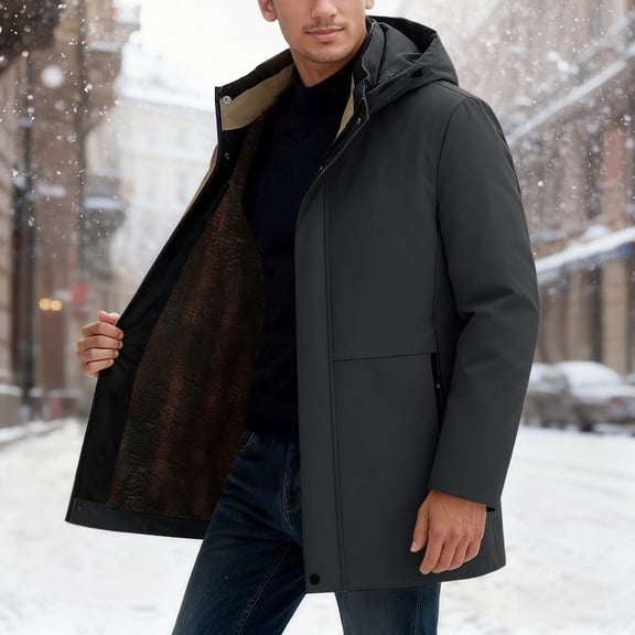 TIANZEN Winter Thick Warm Hooded Jacket Loose Fit Coat For Cold Weather Insulated Outdoor Overcoat With Thermal Casual And Stylish Design For Mens Warm Long Jacket Mens Full Zip