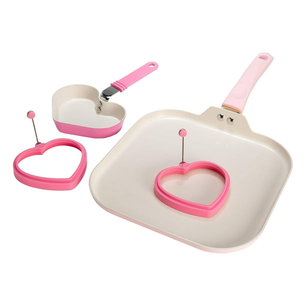 Paris Hilton Juego de utensilios de cocina antiadherentes de cerámica para desayuno, incluye plancha cuadrada, mini sartén en forma de corazón y dos anillos de silicona para huevos en forma de corazón
