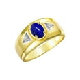 thumbnail image 3 of RYLOS Men's Rings Yellow Gold Plated Silver Classic 7X5MM Oval Gemstone & Diamond Ring Lapis Lazuli September Birthstone Rings For Men, Men's Rings, Silver Rings, Size 11, 3 of 7