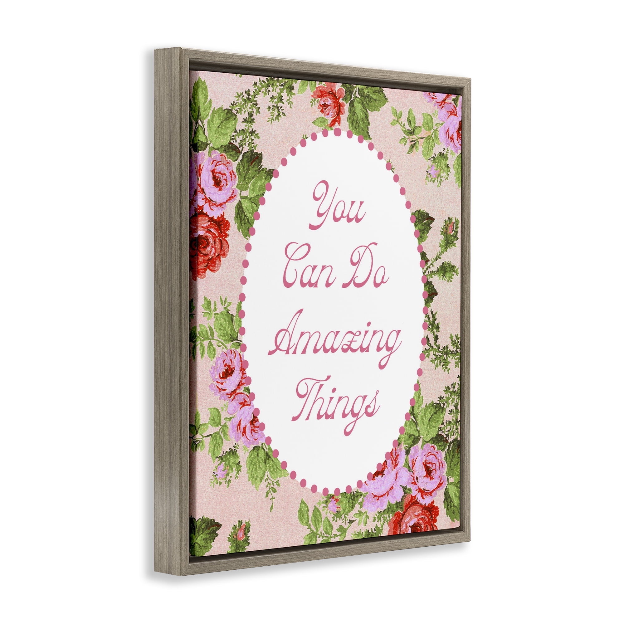 Stupell Industries You Can Do Amazing Things with Vintage Florals Brown Framed Floater Canvas Wall Art, design by Lil' Rue