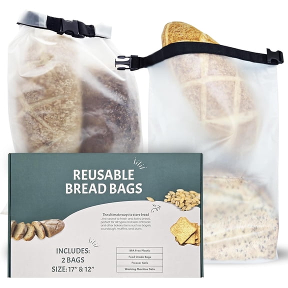 Reusable Bread Bags for Homemade Bread (2PCS)- Clear Bag with Ties For An Airtight Moisture-free Preservation and Storage - Loaf Bags for Home Bakers - Reusable Sourdough Bag | Reusable Sourdough Bag
