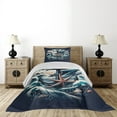 thumbnail image 3 of Ambesonne Nautical Quilted Coverlet 2 Pcs, Marine Anchor and Seagull, Twin Size, Indigo and Dark Salmon, 3 of 4
