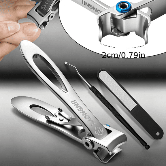 LAONGNII 3-Piece Stainless Steel Nail Clipper Set for Thick Toenails and Fingernails, Silver