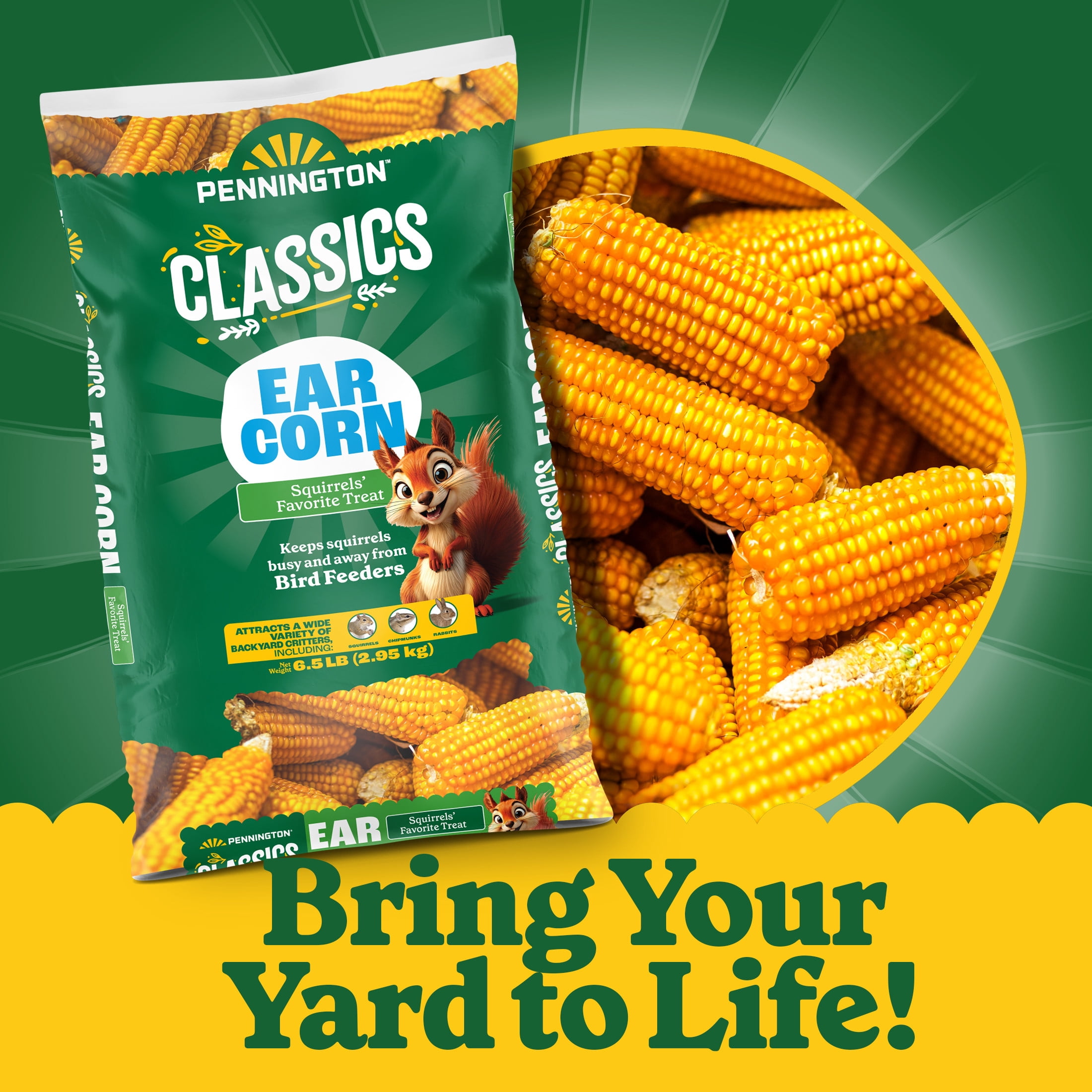 Pennington Classic Whole Ear Corn, Squirrel and Critter Feed, 6.5 lb. Bag, Dry, 1 Pack