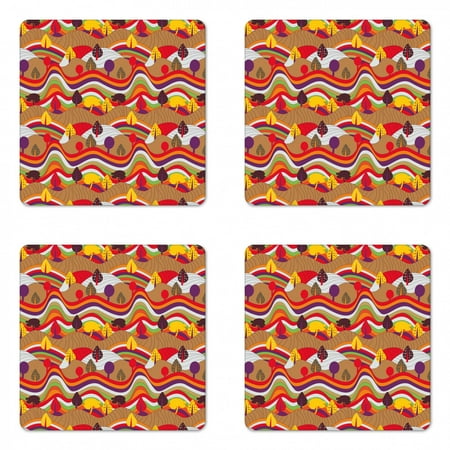 

Landscape Coaster Set of 4 Colorful Meadow Mountains Hills and Trees Vintage Style Concept Square Hardboard Gloss Coasters Standard Size Pale Cinnamon and Multicolor by Ambesonne