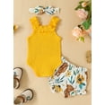 thumbnail image 3 of Bagilaanoe 2pcs Newborn Baby Girl Short Pants Set Letter Print Sleeveless Romper Tops + Floral Shorts + Headband 3M 6M 9M 12M Infant Casual Summer Outfits, 3 of 9