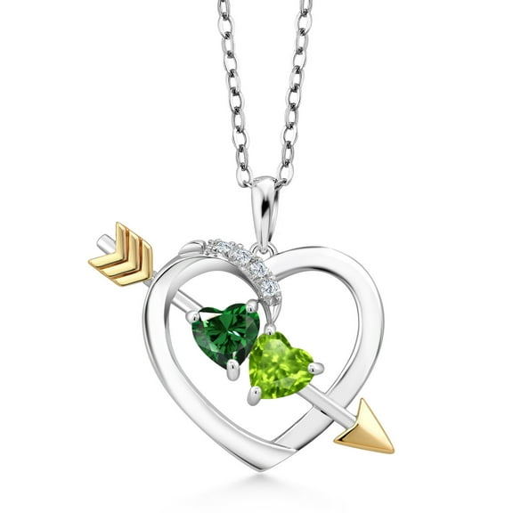 Gem Stone King 1.04 Ct Green Nano Emerald Green Peridot 925 Silver and 10K Yellow Gold Lab Grown Diamond Pendant