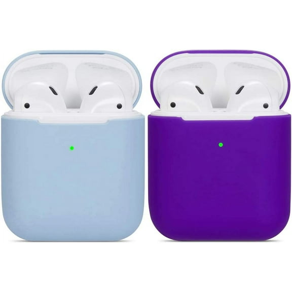 Compatible Airpods Case, 2 Pack Protective Ultra-Thin Soft Silicone Shockproof Non-Slip Protection Accessories Cover Case for Apple Airpods 2 & 1 Charging Case - Light Blue Purple