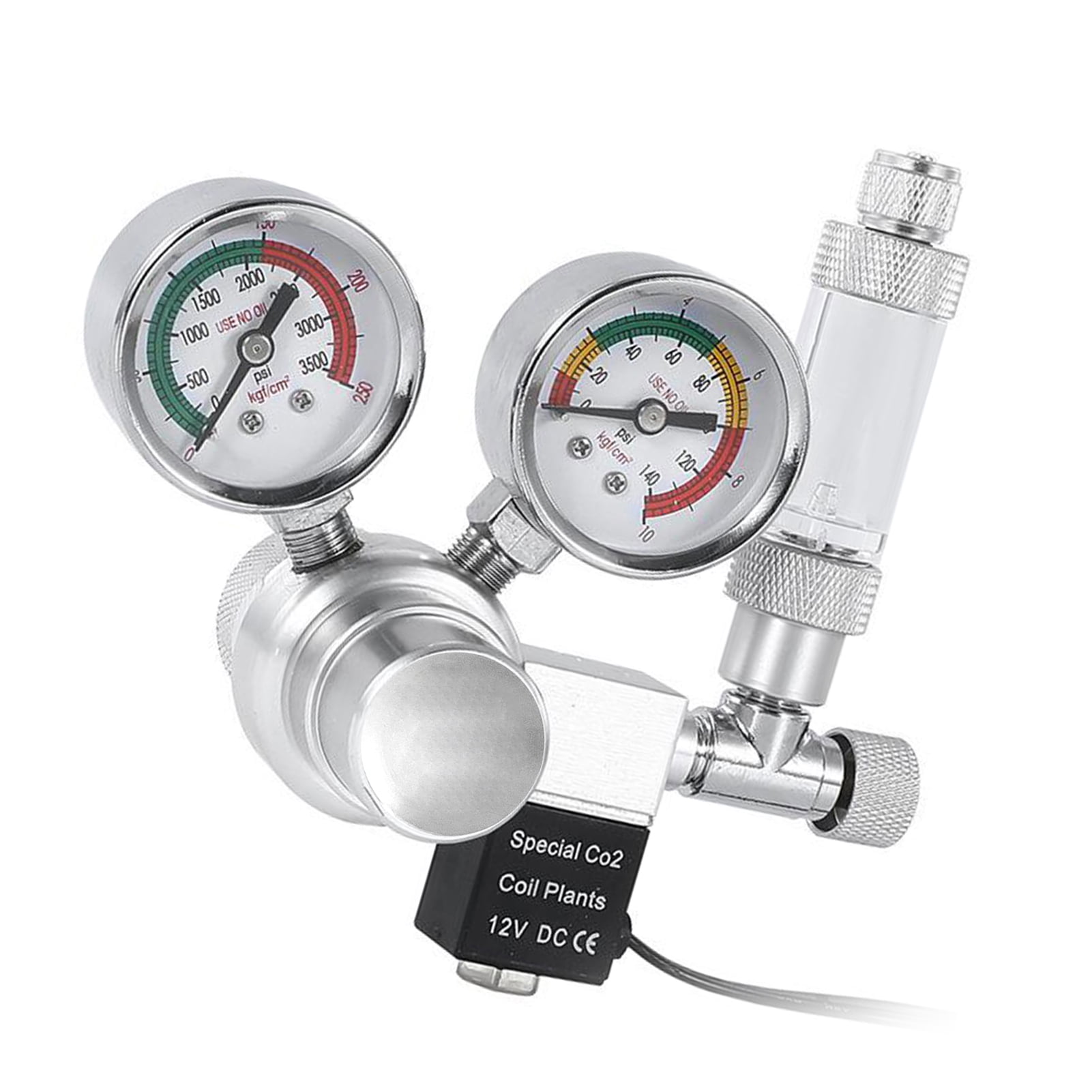 NFTIGB Aquarium CO2 Regulator Kit W21.8 Interface with Solenoid Valve Large Double Pressure Gauge Bubble Counter and Check Valve for Planted Tanks Silver EU Plug 9.45 inches / 24 cm