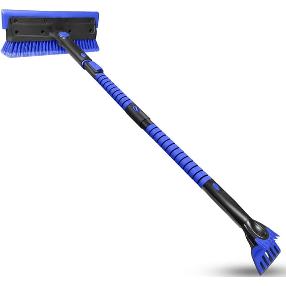 56 Inch Truck Snow Brush Scraper Long Handle, Heavy Duty Extendable Snow Broom for SUV, Windshield Ice Scraper with Foam Grip for Car Automobile Vehicle Window - Blue