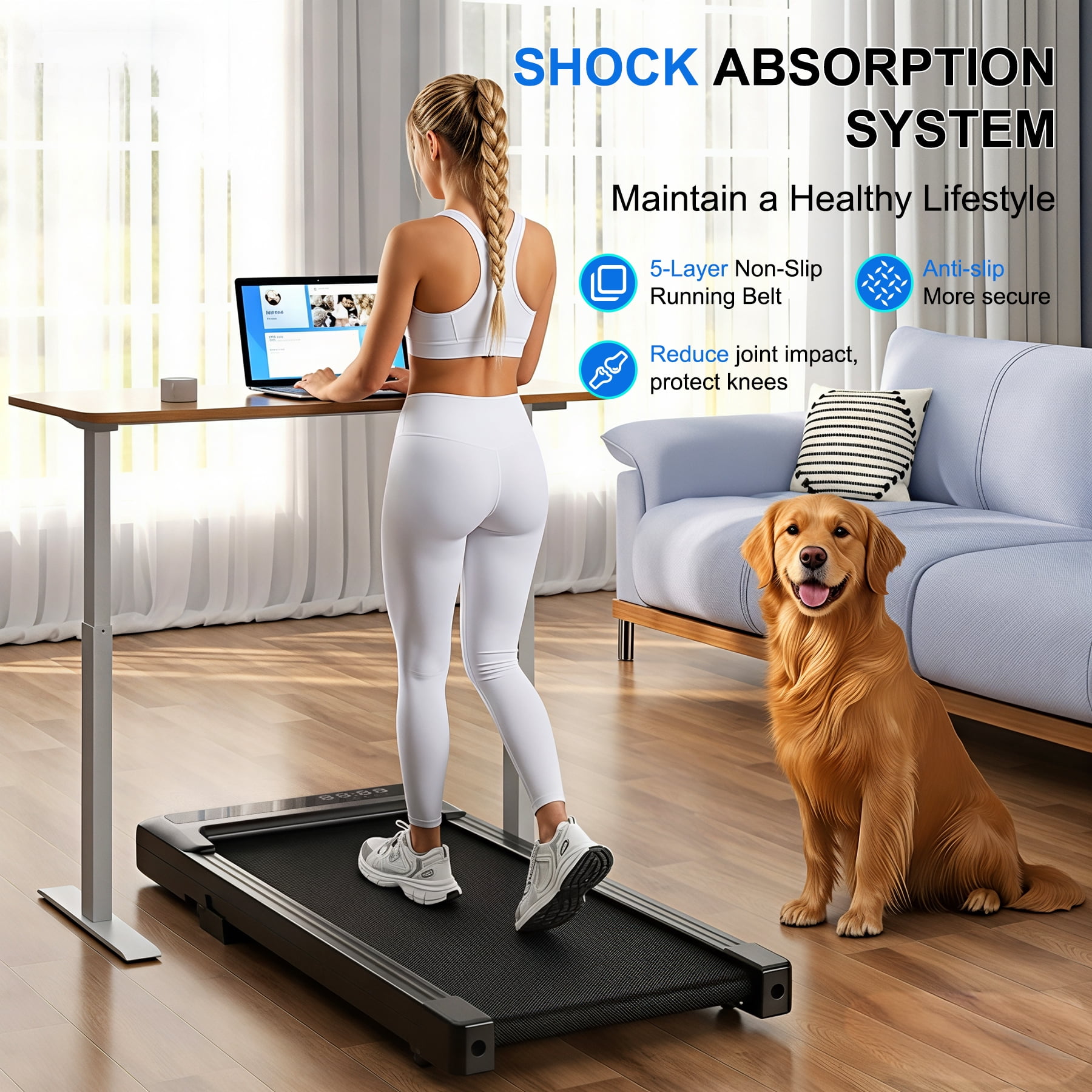 SupeRun Walking Pad with Incline, Under Desk Treadmill, 3 in 1 Portable Treadmills for Home with Remote Control LED Display, 2.5 HP Quiet Mini Treadmill for Office Home Use, 300 Lbs Capacity
