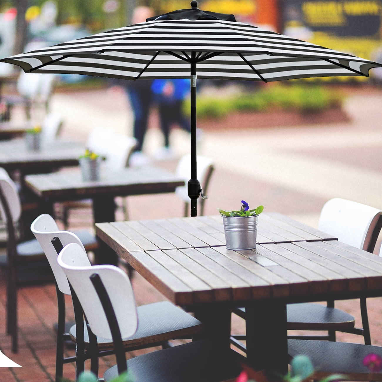 Bibana 7.5 ft Outdoor Patio Umbrella Table Umbrella with 6 Ribs, Push Button Tilt/Crank - Black and White