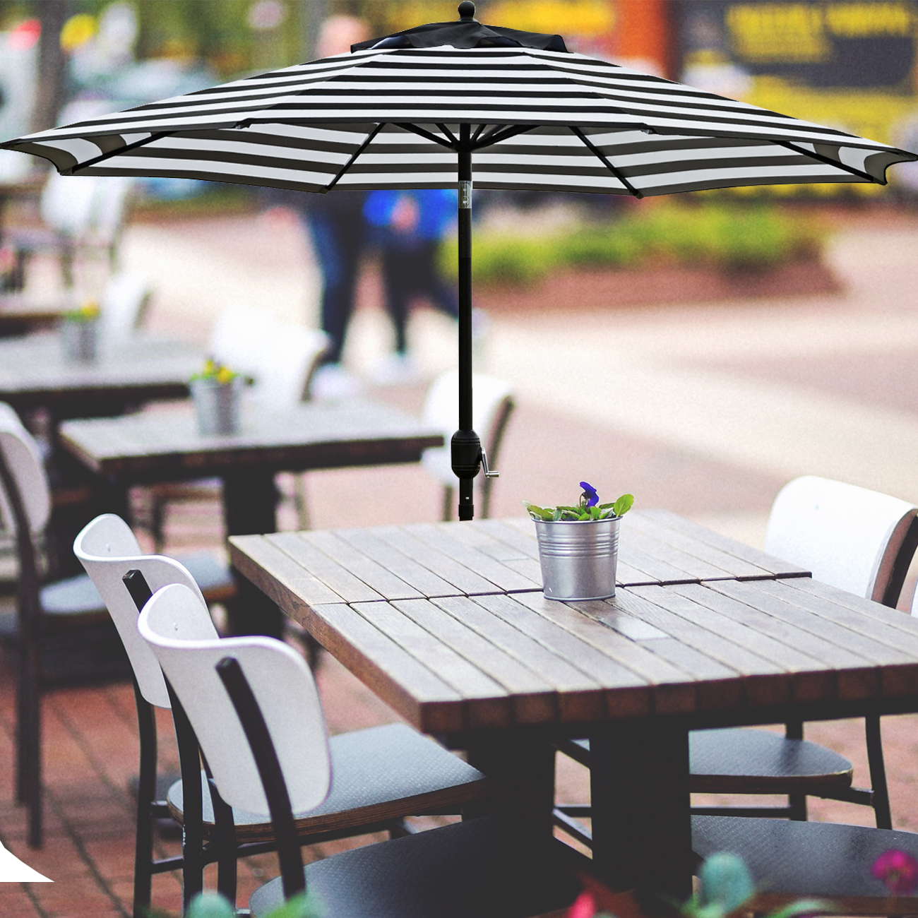 Bibana 7.5ft Patio Umbrella with Tilt & Crank, Black and White photo 4