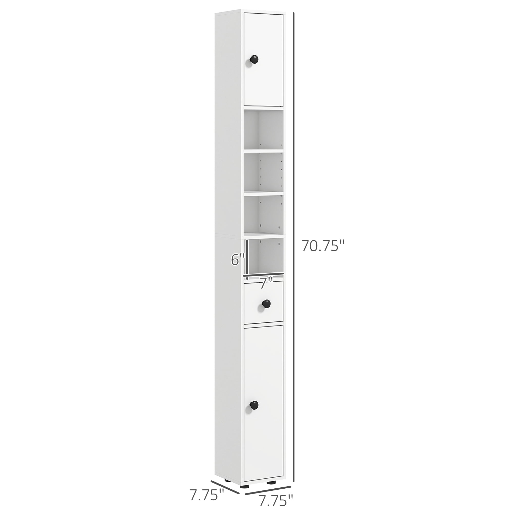 Tall Bathroom Storage Cabinet with Open Shelves & Cabinets, Adjustable Shelves, Anti-Tipping Design, Particle Board Organizer for Bathroom