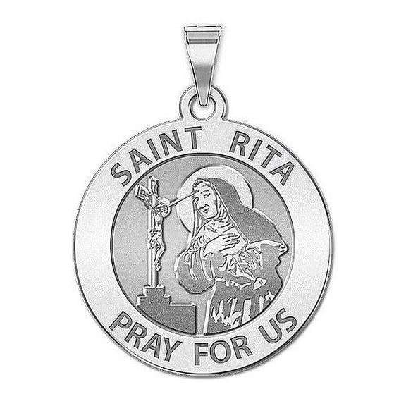 Saint Rita Religious Medal - 2/3 Inch Size of Dime, Solid 14K White Gold