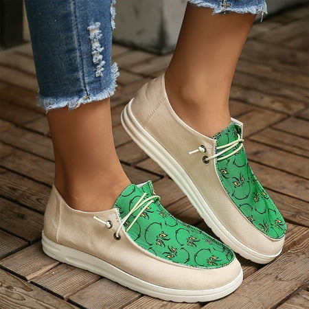 

YuCheng Women s Wendy Canvas | Women s Christmas Grinch Shoes | Women s Slip On Loafers | Women s Flat Bottom Cloth Shoes | Comfortable & Light-Weight Green 42