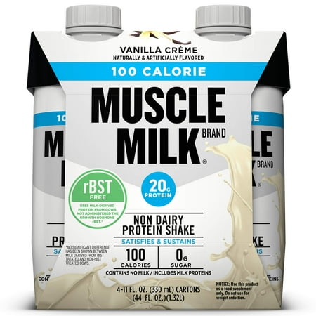 Muscle Milk 100 Calorie Non-Dairy Protein Shake, Vanilla CrÃÂ¨me, 20g Protein, 11 Fl Oz, 4 (Best High Calorie Foods For Muscle Gain)