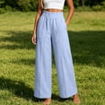 thumbnail image 2 of Womens Wide Leg Pants for Women Elastic Waist Pull On Baggy Linen Pants High Rise Stretchy Casual Cotton Palazzo Trousers, 2 of 6