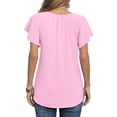 thumbnail image 4 of Woman Casual Chiffon Top Printed V Neck Short Sleeve Blouses Shirt with Drawstring for Summer, 4 of 6