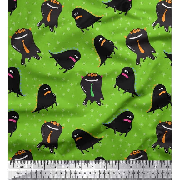 Soimoi Green Cotton Voile Fabric Star & Monster Cartoon Fabric Prints By Yard 42 Inch Wide