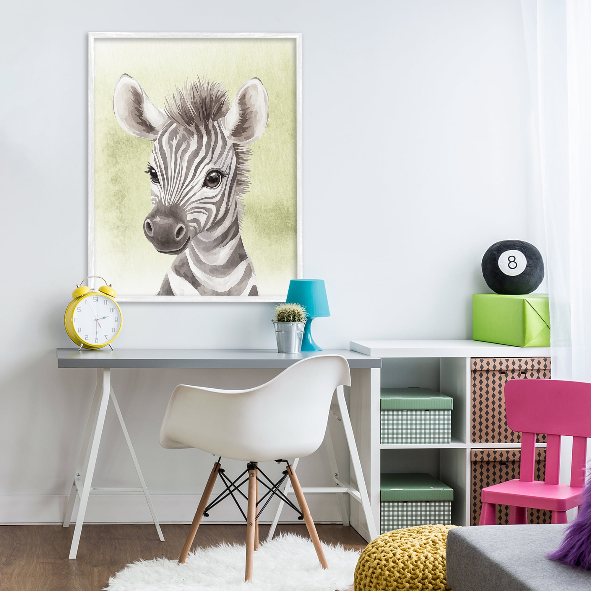 Stupell Industries Jungle Friends Baby Zebra White Framed Giclee Art, design by Christine Simpson Art