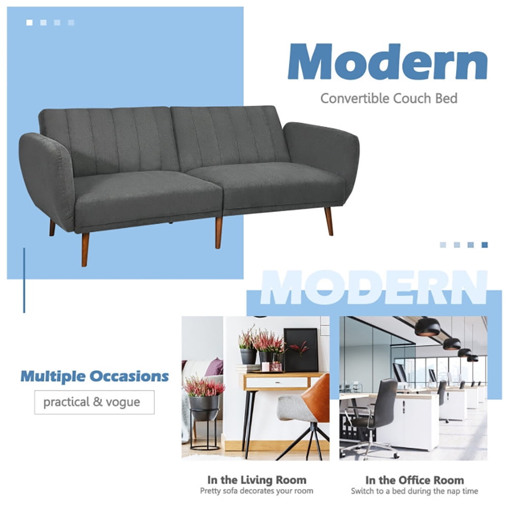 Finihen Convertible Futon Sofa Bed, Modern Convertible Sleeper Couch, Adjustable Couch Sleeper with Wood Legs, for Studio, Apartment, Office, Small Space, Living Room, Bedroom, Gray Finihen Convertible Futon Sofa Bed, Modern Convertible Sleeper Couch, Adjustable Couch Sleeper with Wood Legs, for Studio, Apartment, Office, Small Space, Living Room, Bedroom, Gray