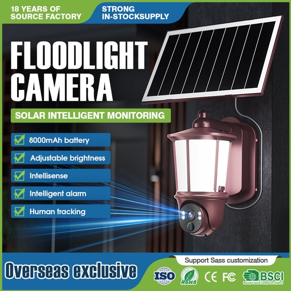 3MP HD Solar Security Cameras Wireless Outdoor with Light, Street Light ,Porch Floodlight Camera with Color Night Vision & Motion Detection, 2-Way Talk, Alarm, WaterProof, Take Photos, Record Video