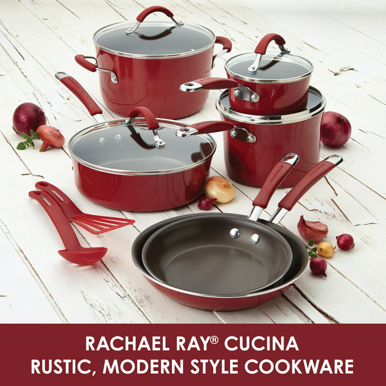 Rachael Ray 3 qt. Classic Brights Aluminum Nonstick Sauce Pot and Steamer Insert Set, Sea Salt Gray Gradient 18807