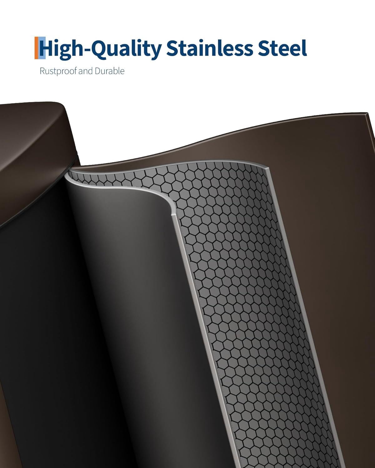 EuKer 13 Gal Stainless Steel Trash Can with Removable Inner Bucket for Kitchen, Bathroom, Brown