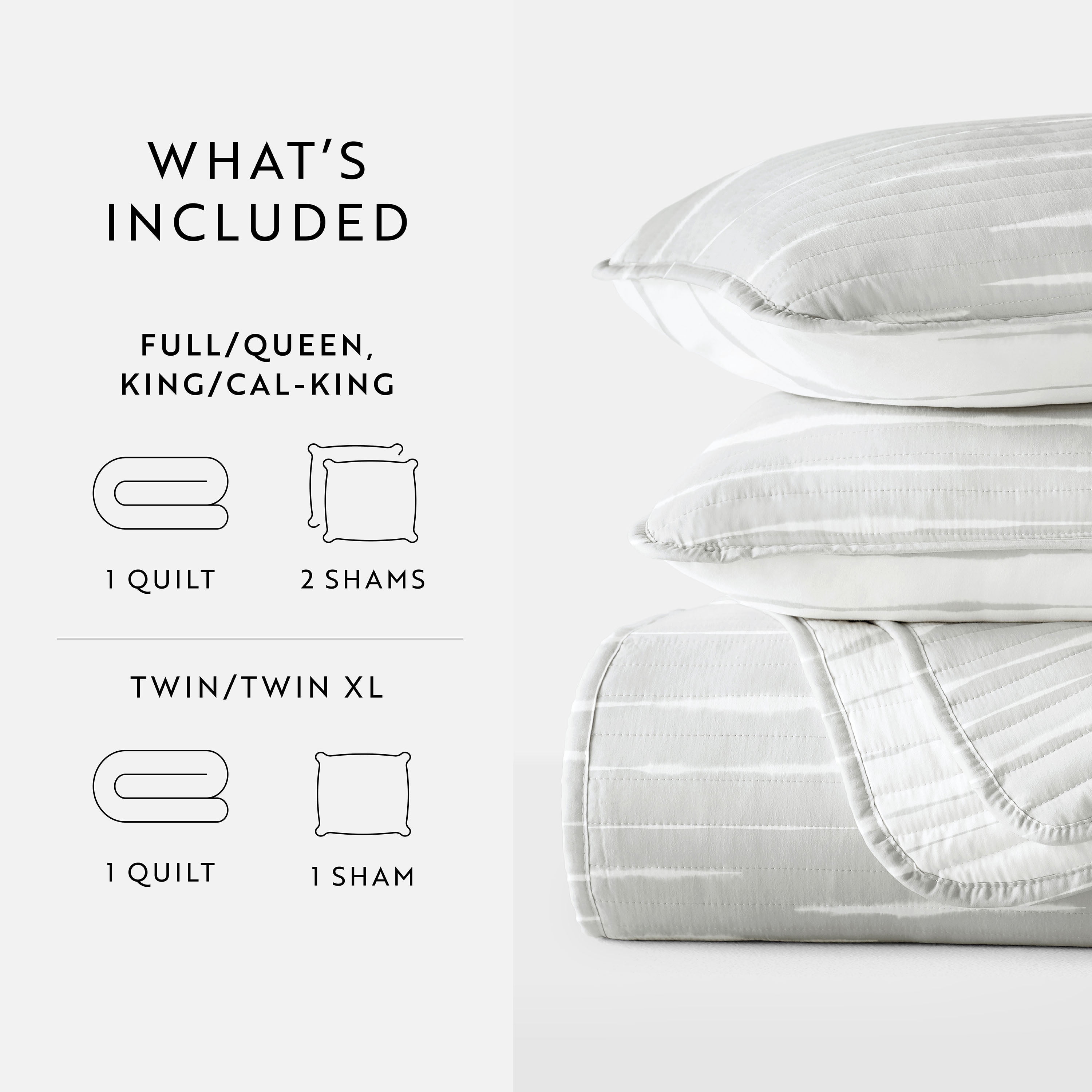 Lightweight Reversible Quilt Sets in Light Gray Horizon Patterned Coverlet for King/Cal King Size Beds by Comfort Canopy