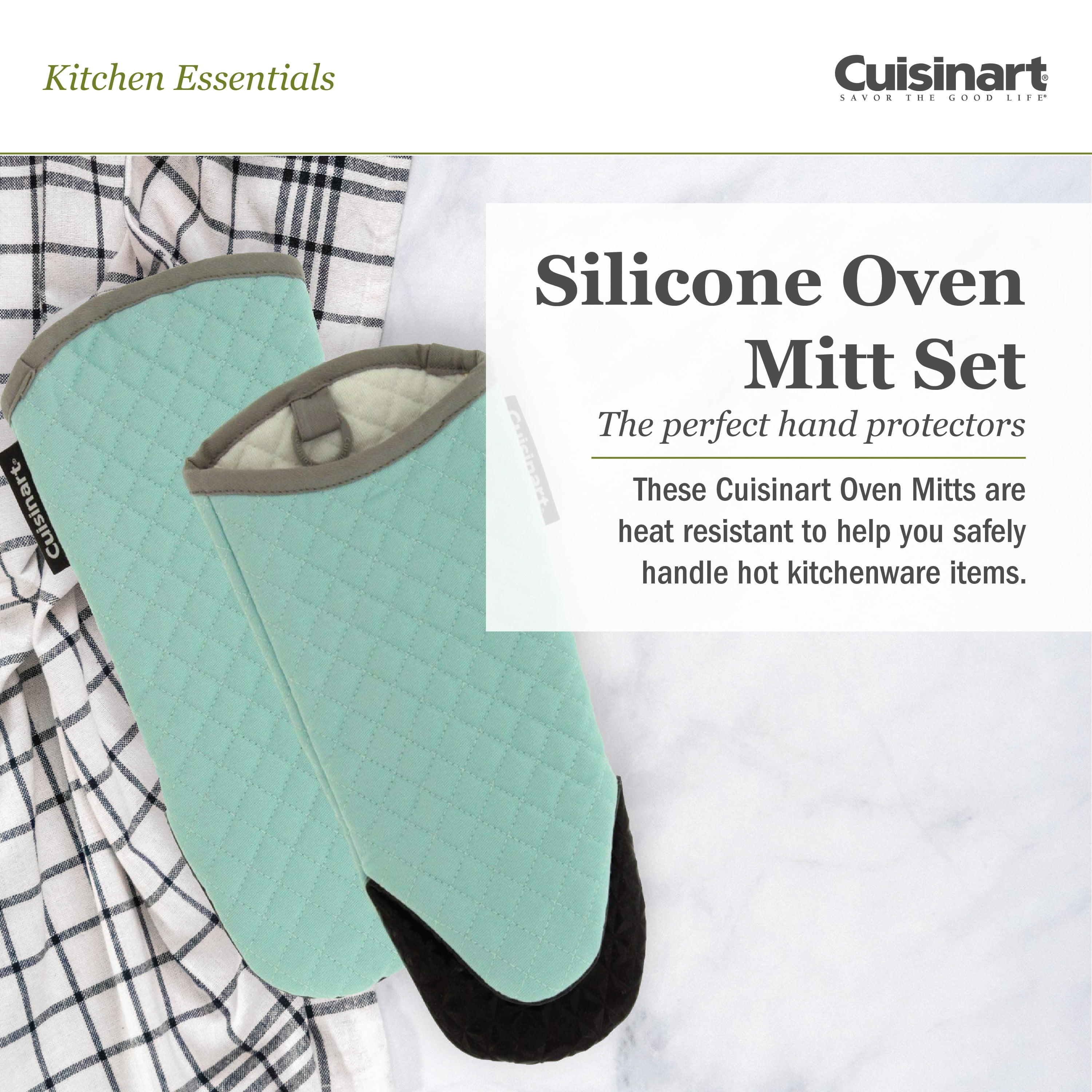 Cuisinart Quilted Mini Kitchen Oven Mitts/Gloves w/Silicone for Easy  Gripping, Heat Resistant up to 500 degrees F- Drizzle Grey w/Blue Stripes 