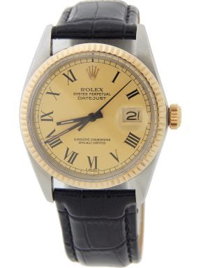 Pre-Owned Mens Rolex Two-Tone Datejust Watch with Gold Roman Buckley Dial 16013