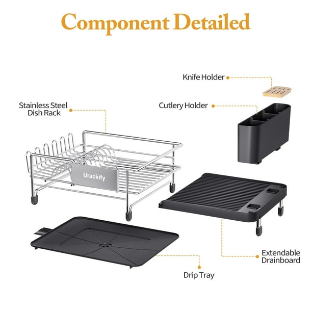 Urackify Expandable Dish Drying Rack Stainless Steel Dish Rack