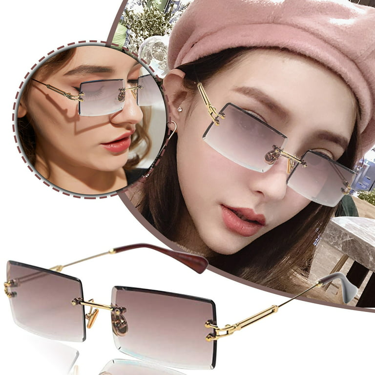  Rectangle Sunglasses Women Rimless Square Sun Glasses for Women  Christmas Gifts (clear pink) : Clothing, Shoes & Jewelry