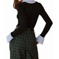 thumbnail image 3 of Womens Long Sleeve Pol-O Shirts Business Casual Work Tops Slim Fit V Neck Collared Patchwork Fall Outfits Black S, 3 of 6