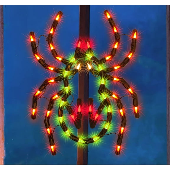 12.8-Inch Lighted Spider Halloween Window Silhouette Decoration | Light-Up Hanging Holiday Ornament with 50 Mini Lights on Brown Wire | Indoor/Outdoor Use
