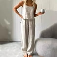 thumbnail image 2 of Bixock Women's 2 Piece Thin Casual Set,Camisole Long Pants Summer Outfit,Fashion Thin Linen Sleeveless Cami Long Pants Pajama Loungewear Set, 2 of 5