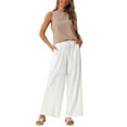 thumbnail image 2 of Pantalones Palazzo de Lino para Mujer Inspire Chic, Fluidos, de Pierna Ancha, con Bolsillos, XL, Blancos, 2 of 6