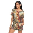 thumbnail image 5 of Women Pajama Sets Short Sleeve Sweatshirts Squirrel Surrounded by Flowers Casual Tops and Shorts, 5 of 7