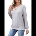 thumbnail image 3 of Sudaderas de Mujer, Camisetas de Larga con Cuello en V, Camisetas Básicas Informales para Otoño e Invierno. Gris XL, 3 of 10