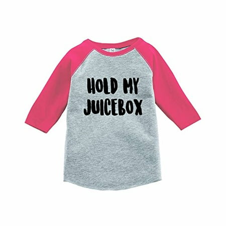 

7 ate 9 Apparel Funny Kids Hold My Juicebox Baseball Tee Pink